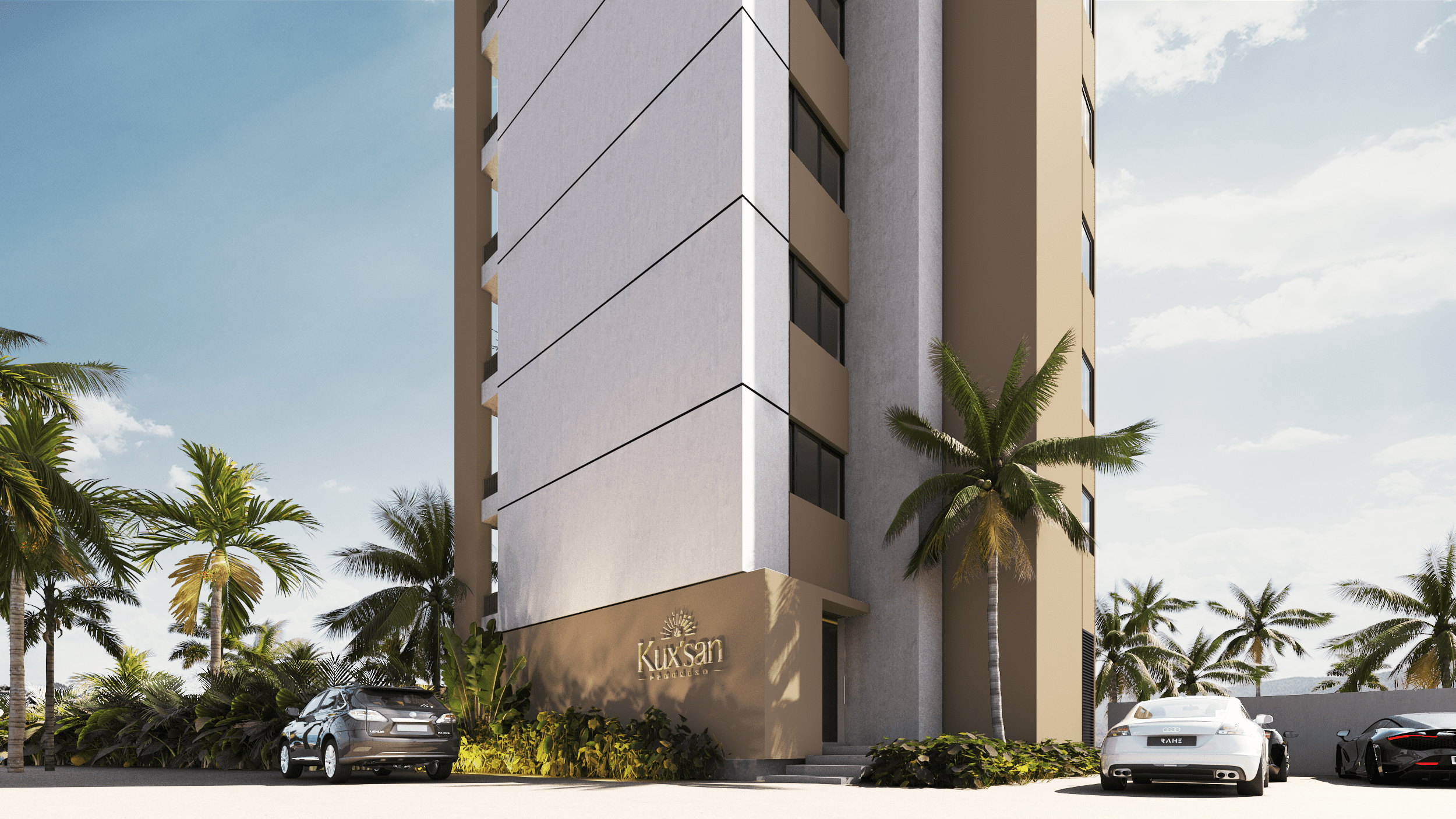 Kux'san Progreso — Fachada exterior frente al mar